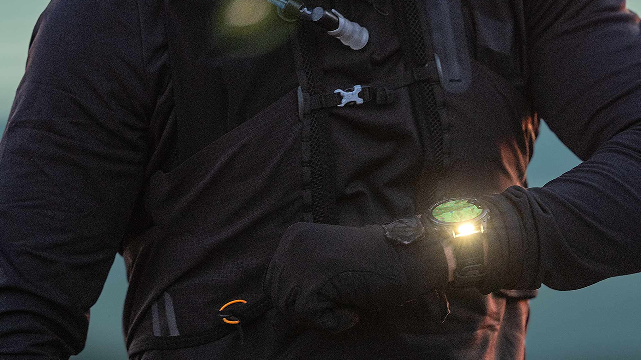Спортивные часы Garmin fenix 8, 43 мм, AMOLED, титан с DLC, сапфир, силиконовый ремешок цвета чёрный/«серая галька» — Да будет свет