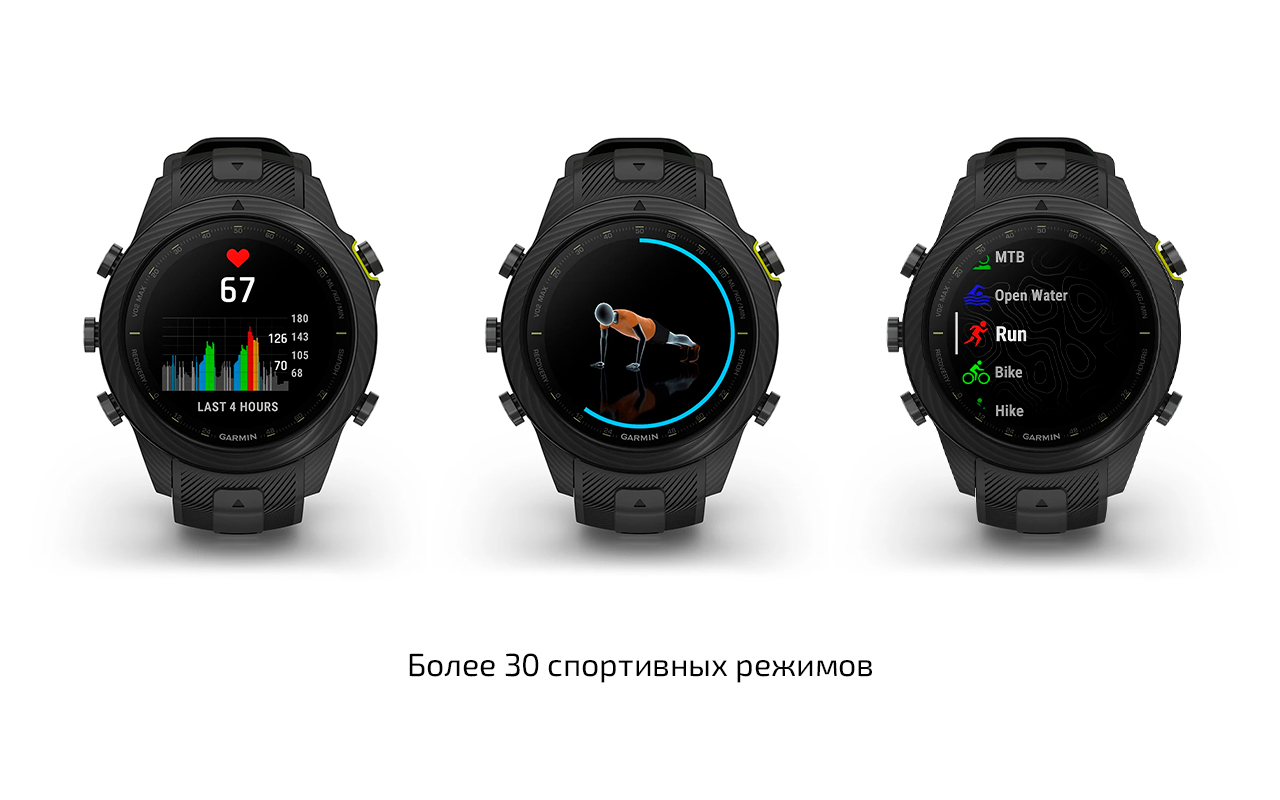 Спортивные часы Garmin MARQ Athlete (Gen 2) Carbon Edition, чёрный силиконовый ремешок — Мониторинг сердечного ритма и показатель VO2 Max